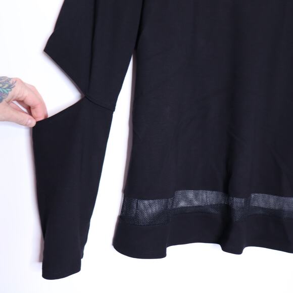CHELSEA & WALKER Crew Split Elbow Top Black Mesh Long Sleeve Casual Women's L - Picture 4 of 11